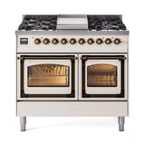 ILVE UND40FNMPAWBLP Nostalgie II Noblesse 40 inch Dual Fuel Range (Liquid Propane, Triple Glass Door, Antique White, Burnished)