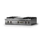 36"W. Gas Rangetop (Burner: 4g, Finish: Stainless Steel, Trim: Brushed Brass, Fuel: Natural Gas)