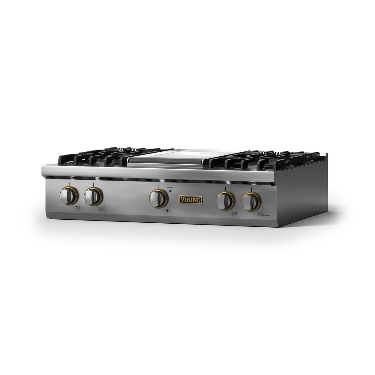 36"W. Gas Rangetop (Burner: 4g, Finish: Stainless Steel, Trim: Brushed Brass, Fuel: Propane)