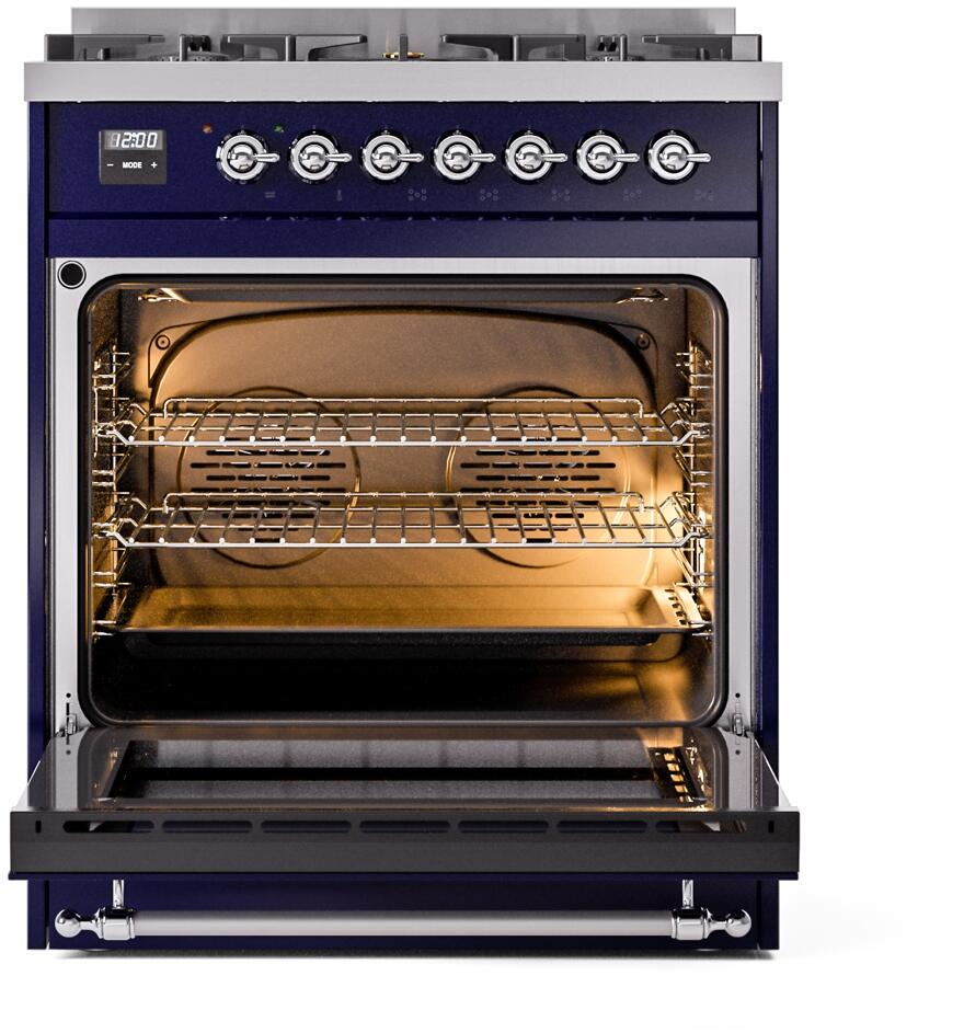 Nostalgie II 30 Inch Dual Fuel Liquid Propane Freestanding Range in Blue with Chrome Trim
