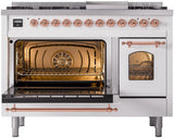Nostalgie II 48 Inch Dual Fuel Natural Gas Freestanding Range in White with Copper Trim