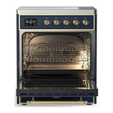 ILVE UMIB30QNR3MBG Majestic III 30 inch Induction Range with 4 Elements, 4 cu. ft. Oven Capacity (Solid Door, Midnight Blue, Brass)