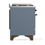 ILVE UM48FSQNR3BGBLP Majestic III 48 inch Dual Fuel Range with 5 Black Brass Burners, Griddle and French Top, Dual Function Burner up to 25,000 BTU (Liquid Propane, Solid Door, Blue Grey, Burnished)