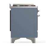 ILVE UM48FSQNR3BGC Majestic III 48 inch Dual Fuel Range with 5 Black Brass Burners, Griddle and French Top, Dual Function Burner up to 25,000 BTU (Natural Gas, Solid Door, Blue Grey, Chrome)