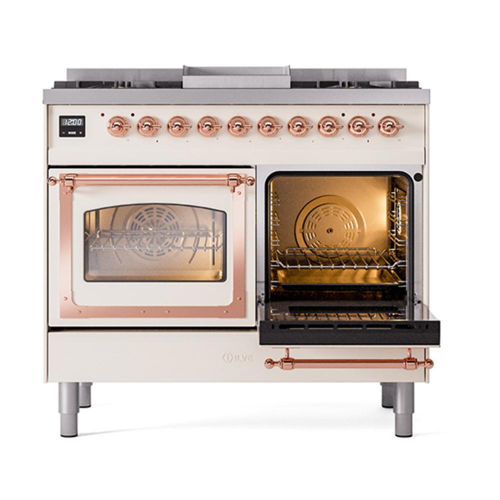 ILVE UND40FNMPAWP Nostalgie II Noblesse 40 inch Dual Fuel Range (Natural Gas, Triple Glass Door, Antique White, Copper)