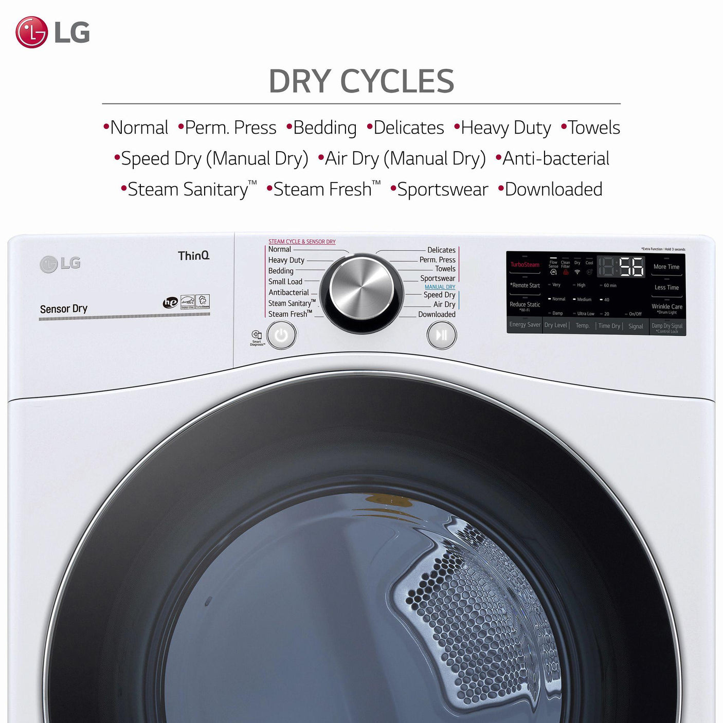 7.4 cu. ft. Ultra Large Capacity Smart wi-fi Enabled Front Load Electric Dryer with TurboSteam™ and Built-In Intelligence