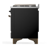 ILVE UM48FQNR3BKB Majestic III 48 inch Dual Fuel Range with 8 Burners and Griddle, Dual Function Burner up to 25,000 BTU (Natural Gas, Solid Door, Glossy Black, Burnished)
