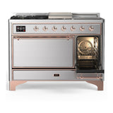 ILVE UM48FSQNR3SSPLP Majestic III 48 inch Dual Fuel Range with 5 Black Brass Burners, Griddle and French Top, Dual Function Burner up to 25,000 BTU (Liquid Propane, Solid Door, Stainless Steel, Copper)
