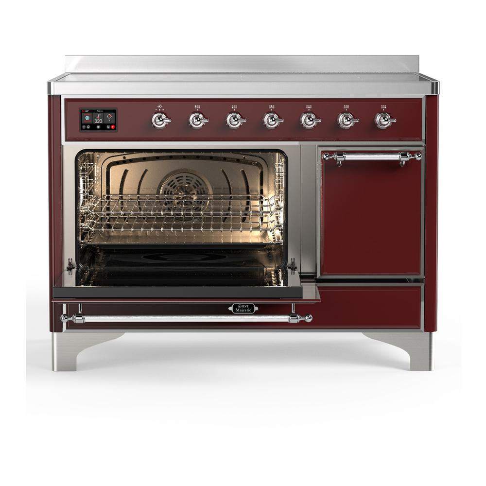 ILVE UMIB48QNR3BUC Majestic III 48 inch Induction Range with 6 Elements, 5.02 cu. ft. Total Oven Capacity (Solid Door, Burgundy, Chrome)