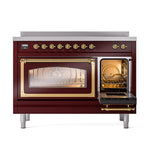 ILVE UNI486NMPBUG Nostalgie II Noblesse 48 inch Induction Range (Triple Glass Door, Burgundy, Brass)