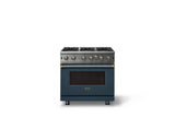 36"W. Open Burner Gas Range (Finish: Squall, Trim: Brushed Brass, Fuel: Natural Gas)