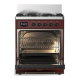 ILVE UM30NR3BUBLP Majestic III 30 inch Dual Fuel Range with 5 Black Brass Burners, Dual Function Burner up to 25,000 BTU (Liquid Propane, Triple Glass Door, Burgundy, Burnished)