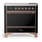 ILVE UMIB36QNR3BKP Majestic III 36 inch Induction Range with 6 Elements, 3.5 cu. ft. Total Oven Capacity (Solid Door, Glossy Black, Copper)