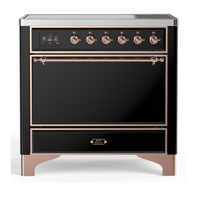 ILVE UMIB36QNR3BKP Majestic III 36 inch Induction Range with 6 Elements, 3.5 cu. ft. Total Oven Capacity (Solid Door, Glossy Black, Copper)