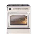 ILVE UN30NMPAWC Nostalgie II Noblesse 30 inch Dual Fuel Range (Natural Gas, Triple Glass Door, Antique White, Chrome)