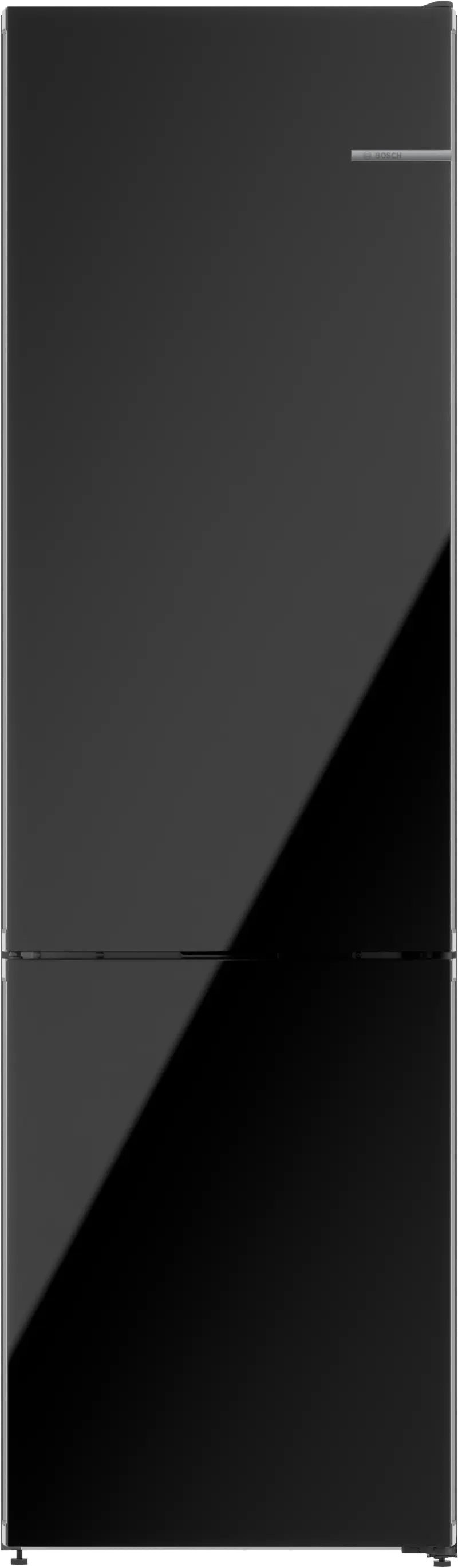 800 Series Free-standing fridge-freezer with freezer at bottom, glass door 24" Black, Total No Frost