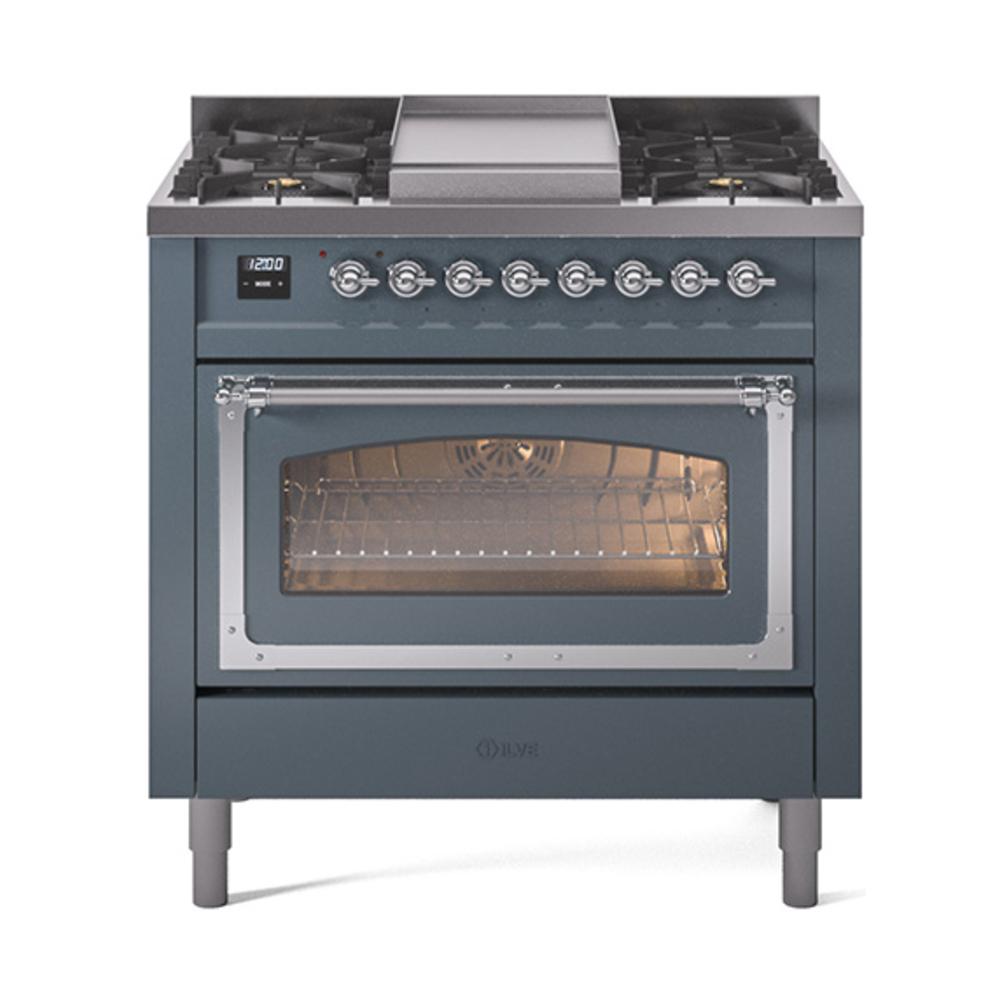 ILVE UN36FNMPBGC Nostalgie II Noblesse 36 inch Dual Fuel Range (Natural Gas, Triple Glass Door, Blue Grey, Chrome)