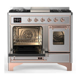 ILVE UMD40FNR3SSP Majestic III 40 inch Dual Fuel Range with 6 Burners and Griddle, Dual Function Burner up to 25,000 BTU (Natural Gas, Triple Glass Door, Stainless Steel, Copper)