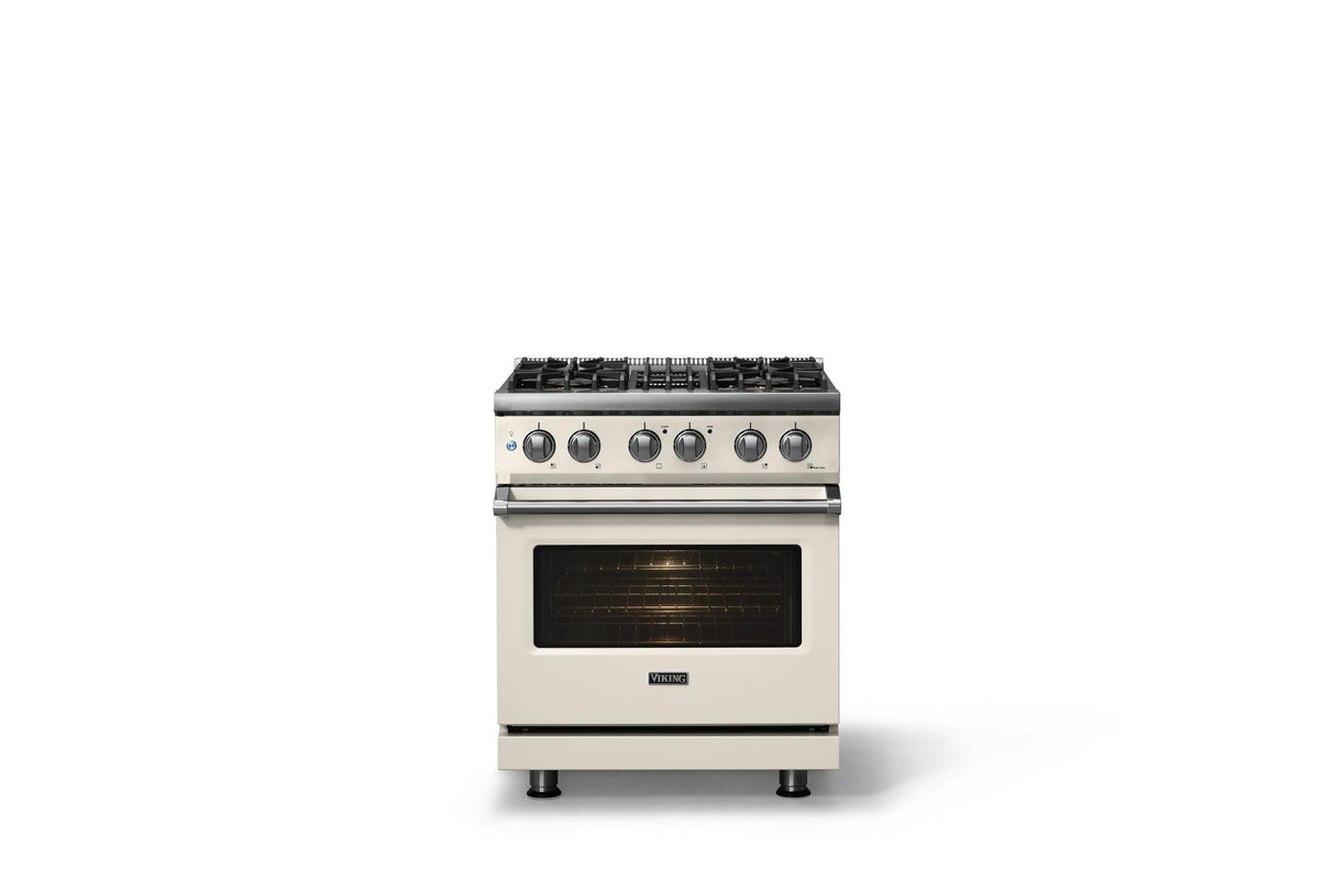 30"W. Dual Fuel Range (Finish: Pure White, Trim: Polished Chrome, Fuel: Natural Gas)