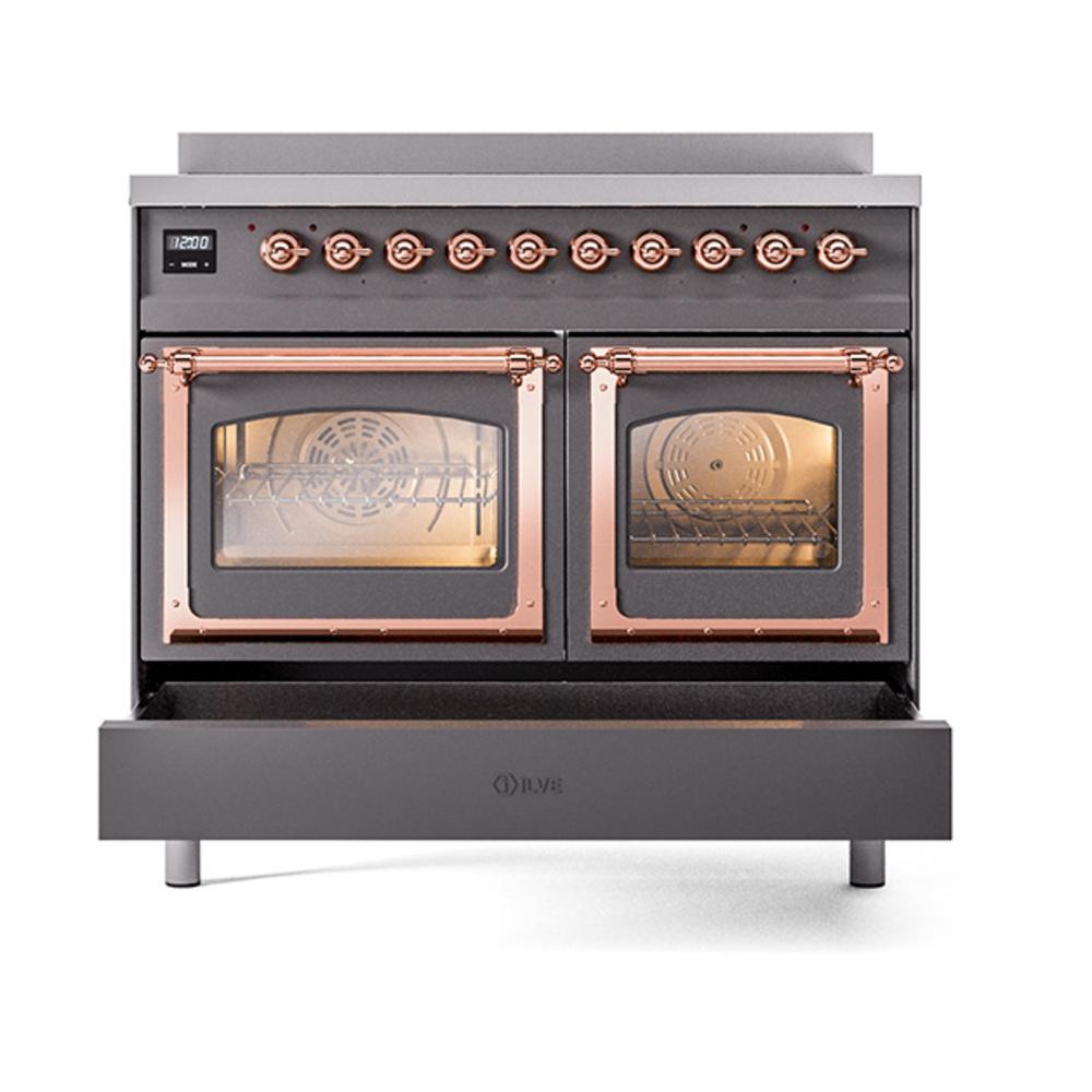 ILVE UNDI406NMPMGP Nostalgie II Noblesse 40 inch Induction Range (Triple Glass Door, Graphite Matte, Copper)