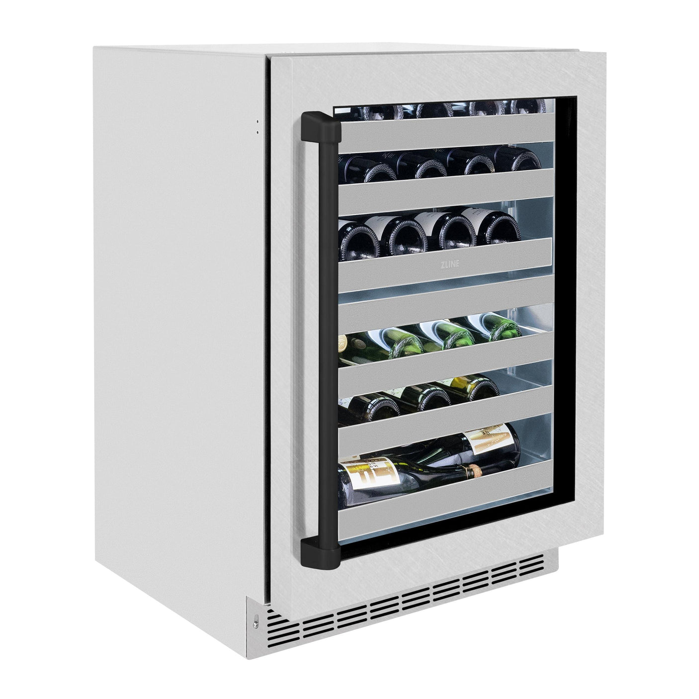ZLINE Autograph Edition 24 in. Touchstone Dual Zone 44 Bottle Wine Cooler With DuraSnow' Stainless Steel Glass Door And Matte Black Handle (RWDOZ-SN-24-MB)