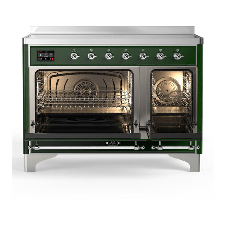 ILVE UMIB48QNR3EGC Majestic III 48 inch Induction Range with 6 Elements, 5.02 cu. ft. Total Oven Capacity (Solid Door, Emerald Green, Chrome)