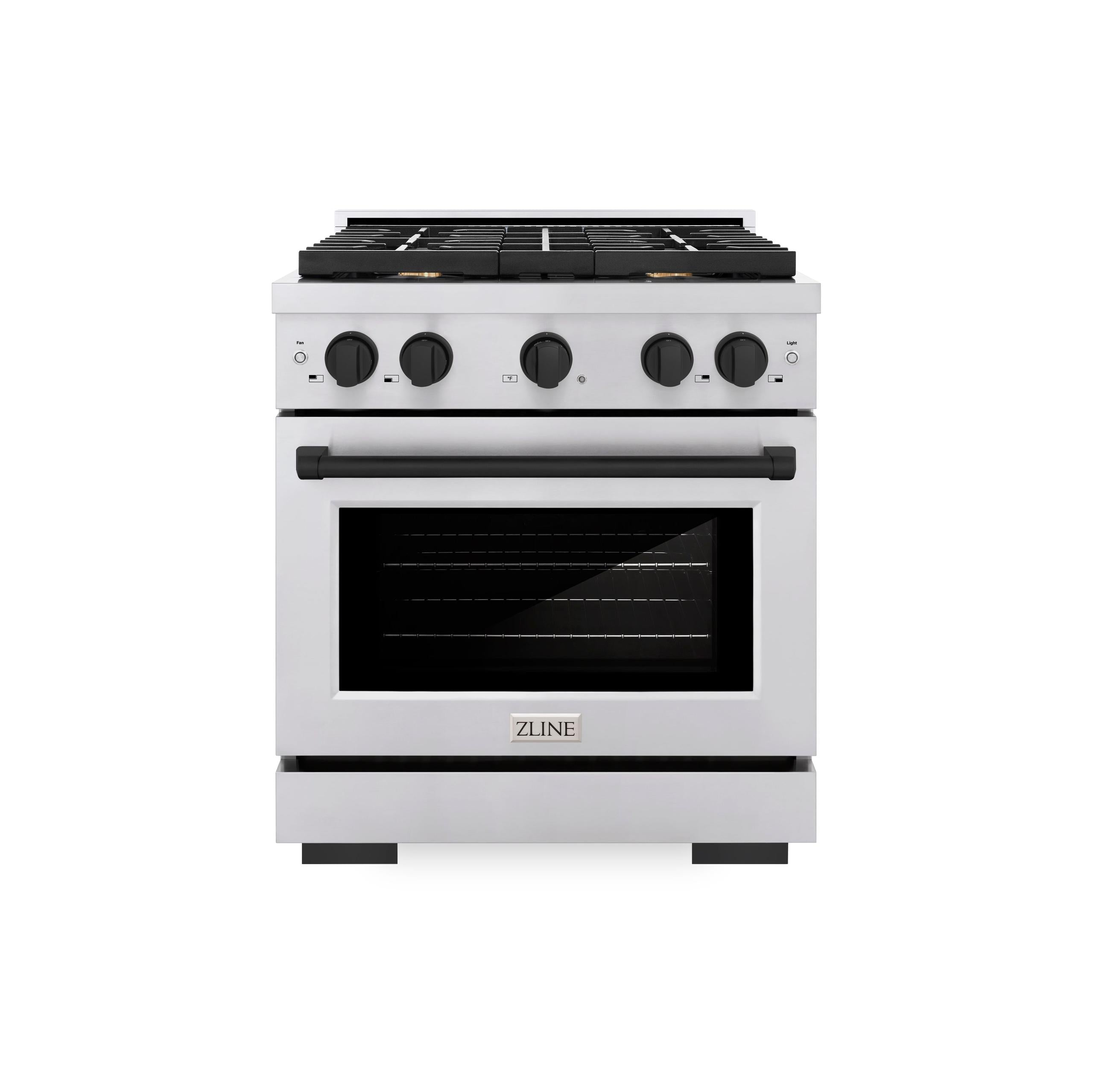 ZLINE Autograph Edition 30 in. 4.2 cu. ft. 4 Burner Gas Range with Convection Gas Oven in Stainless Steel and Matte Black Accents (SGRZ-30-MB)