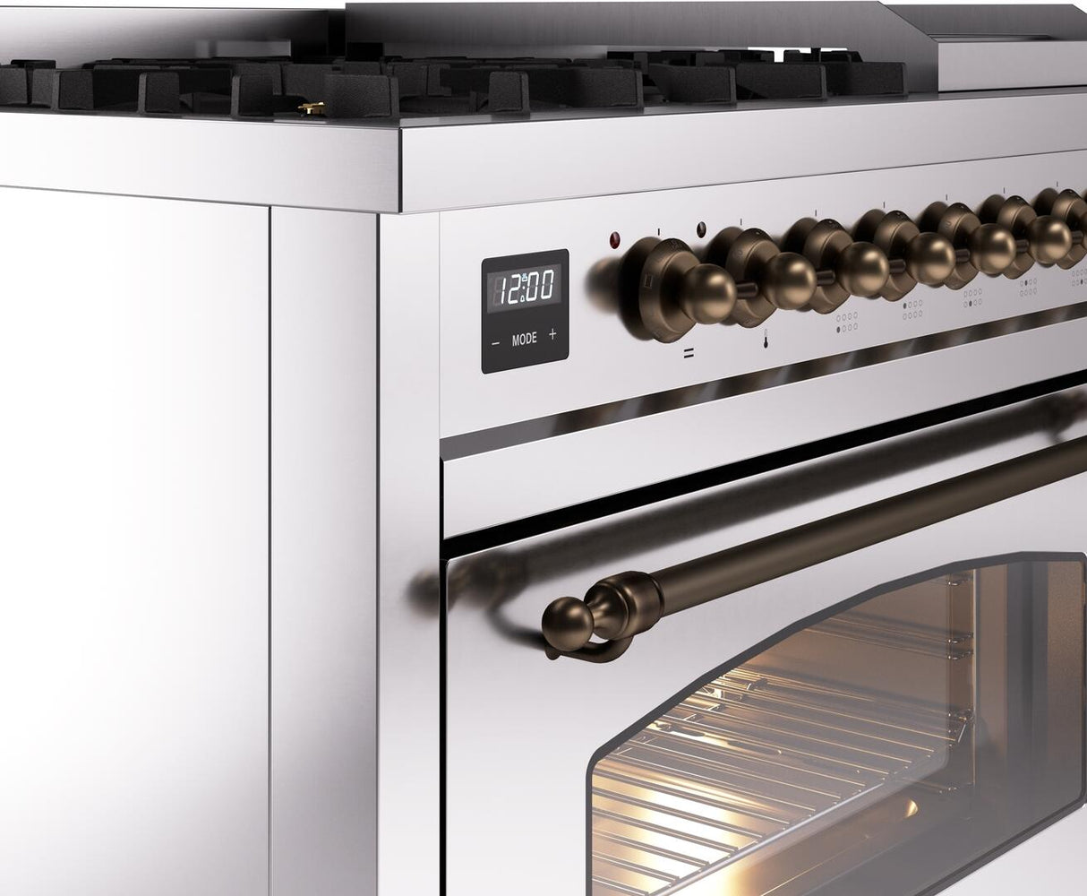 Nostalgie II 48 Inch Dual Fuel Liquid Propane Freestanding Range in Stainless Steel with Bronze Trim