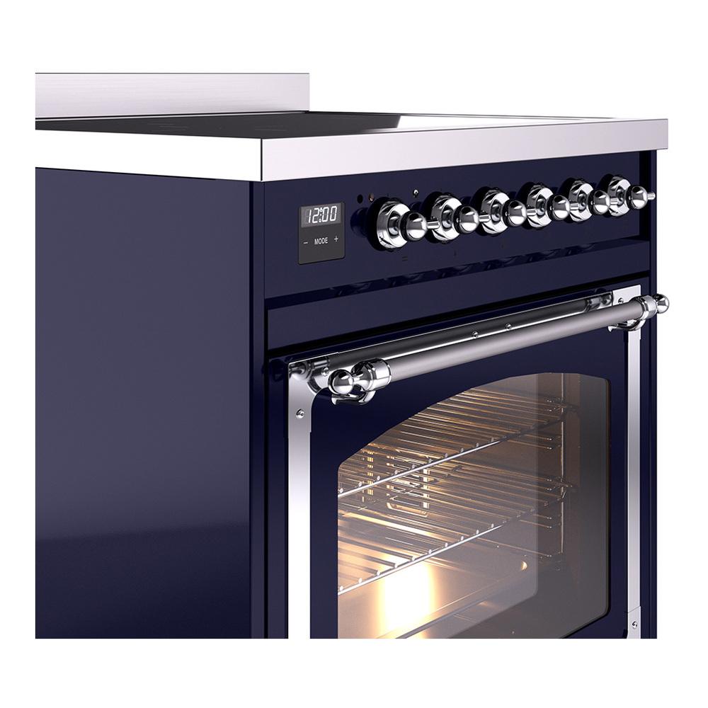 ILVE UNI304NMPMBC Nostalgie II Noblesse 30 inch Induction Range (Triple Glass Door, Midnight Blue, Chrome)