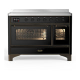 ILVE UMIB48NR3BKB Majestic III 48 inch Induction Range with 6 Elements, 5.02 cu. ft. Total Oven Capacity (Triple Glass Door, Glossy Black, Burnished)