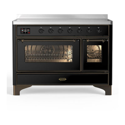 ILVE UMIB48NR3BKB Majestic III 48 inch Induction Range with 6 Elements, 5.02 cu. ft. Total Oven Capacity (Triple Glass Door, Glossy Black, Burnished)