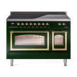 ILVE UNI486NMPEGG Nostalgie II Noblesse 48 inch Induction Range (Triple Glass Door, Emerald Green, Brass)