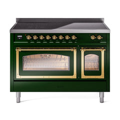ILVE UNI486NMPEGG Nostalgie II Noblesse 48 inch Induction Range (Triple Glass Door, Emerald Green, Brass)