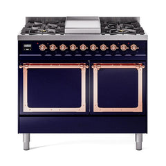 ILVE UND40FQNMPMBP Nostalgie II Noblesse 40 inch Dual Fuel Range (Natural Gas, Solid Door, Midnight Blue, Copper)