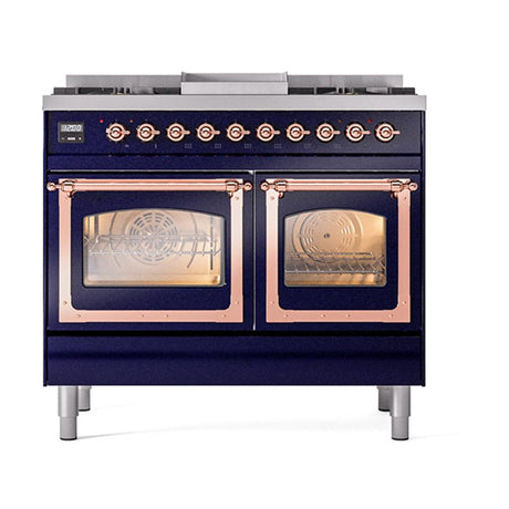 ILVE UND40FNMPMBP Nostalgie II Noblesse 40 inch Dual Fuel Range (Natural Gas, Triple Glass Door, Midnight Blue, Copper)