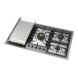 ILVE UHCPT95FNSSCLP Nostalgie II 36 inch Built-In Gas Cooktop with Total Black Brass Burners, in Stainless Steel (5 Sealed Burners + Griddle, Liquid Propane, Chrome)