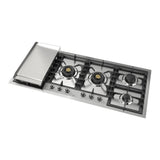 ILVE UHCPT125FNSSCLP Nostalgie II 48 inch Built-In Gas Cooktop with Total Black Brass Burners, in Stainless Steel (6 Sealed Burners + Left Griddle, Liquid Propane, Chrome)