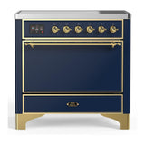 ILVE UMIB36QNR3MBG Majestic III 36 inch Induction Range with 6 Elements, 3.5 cu. ft. Total Oven Capacity (Solid Door, Midnight Blue, Brass)