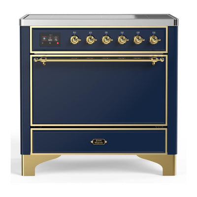 ILVE UMIB36QNR3MBG Majestic III 36 inch Induction Range with 6 Elements, 3.5 cu. ft. Total Oven Capacity (Solid Door, Midnight Blue, Brass)