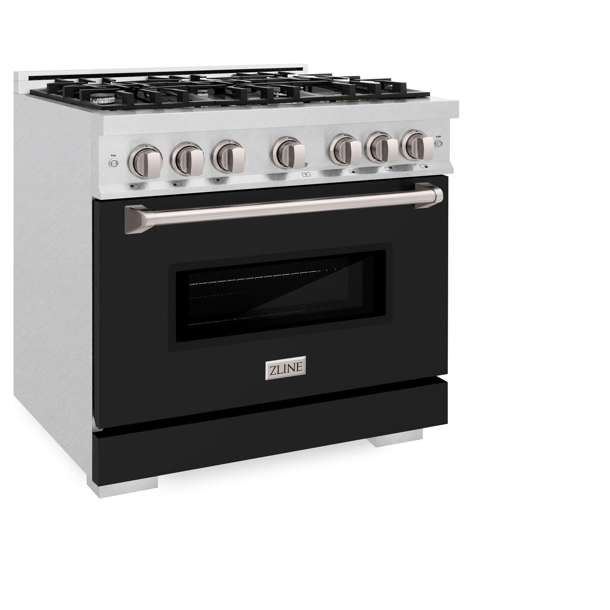 ZLINE 36 in. 5.2 cu. ft. Classic Gas Range with 6 Burner Cooktop and Convection Gas Oven in DuraSnow' Stainless Steel with Black Matte Door (CGRS-BLM-36)