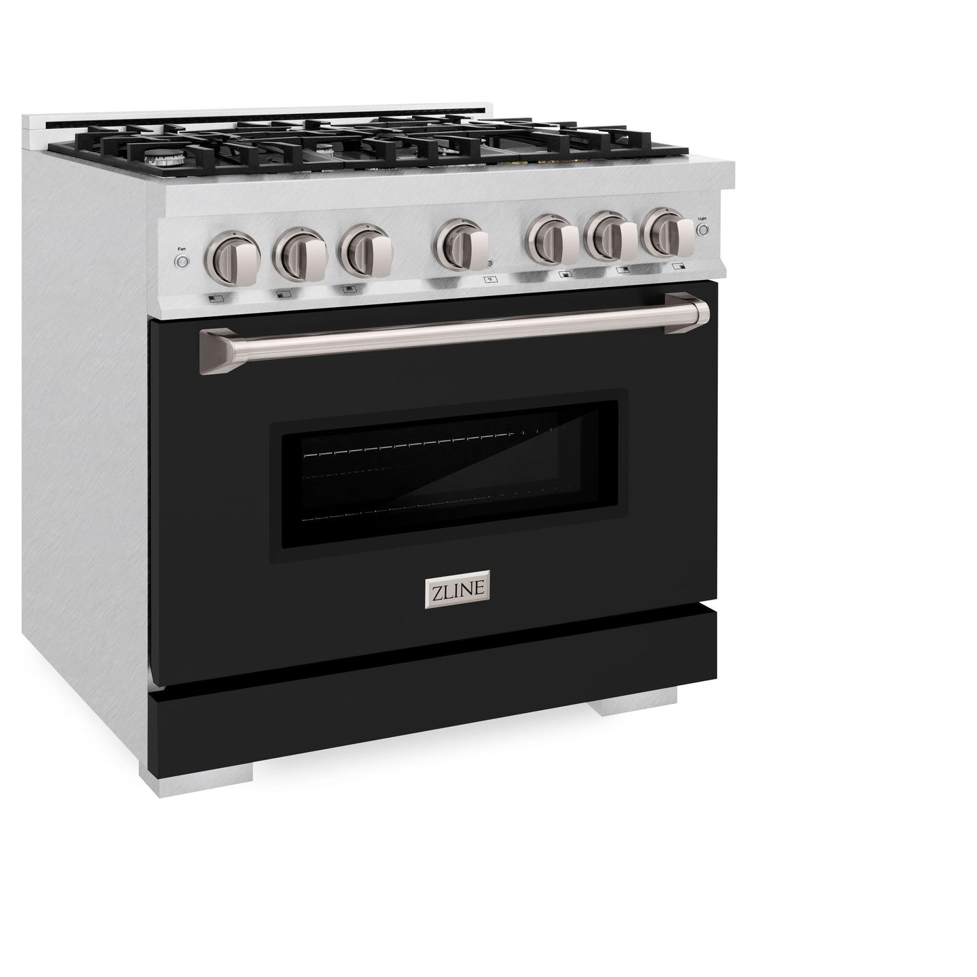 ZLINE 36 in. 5.2 cu. ft. Classic Gas Range with 6 Burner Cooktop and Convection Gas Oven in DuraSnow' Stainless Steel with Black Matte Door (CGRS-BLM-36)