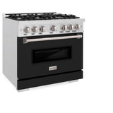 ZLINE 36 in. 5.2 cu. ft. Classic Gas Range with 6 Burner Cooktop and Convection Gas Oven in DuraSnow' Stainless Steel with Black Matte Door (CGRS-BLM-36)