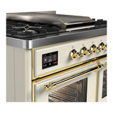 ILVE UMD40FNR3AWG Majestic III 40 inch Dual Fuel Range with 6 Burners and Griddle, Dual Function Burner up to 25,000 BTU (Natural Gas, Triple Glass Door, Antique White, Brass)