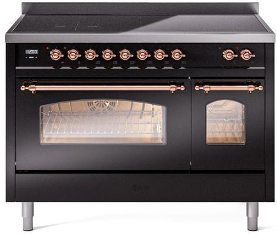 Nostalgie II 48 Inch Electric Freestanding Range in Glossy Black with Copper Trim