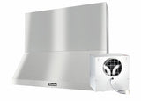 DAR 1250 Set 8 Wall-Mounted Range Hood with Extraction Mode with external XXL motor including 24" chimney cover.
