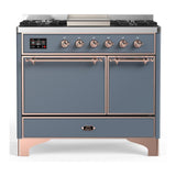 ILVE UMD40FQNR3BGPLP Majestic III 40 inch Dual Fuel Range with 6 Burners and Griddle, Dual Function Burner up to 25,000 BTU (Liquid Propane, Solid Door, Blue Grey, Copper)