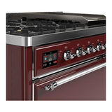 ILVE UM48FQNR3BUC Majestic III 48 inch Dual Fuel Range with 8 Burners and Griddle, Dual Function Burner up to 25,000 BTU (Natural Gas, Solid Door, Burgundy, Chrome)