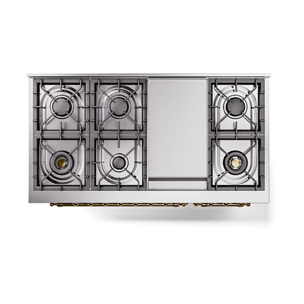 ILVE UN48FNMPMGG Nostalgie II Noblesse 48 inch Dual Fuel Range (8 Sealed Burners + Griddle, Natural Gas, Triple Glass Door, Graphite Matte, Brass)
