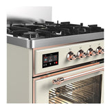 ILVE UM30NR3AWP Majestic III 30 inch Dual Fuel Range with 5 Black Brass Burners, Dual Function Burner up to 25,000 BTU (Natural Gas, Triple Glass Door, Antique White, Copper)