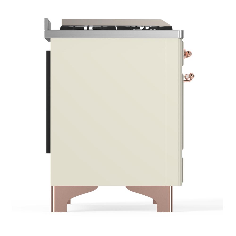 ILVE UMD40FQNR3AWPLP Majestic III 40 inch Dual Fuel Range with 6 Burners and Griddle, Dual Function Burner up to 25,000 BTU (Liquid Propane, Solid Door, Antique White, Copper)